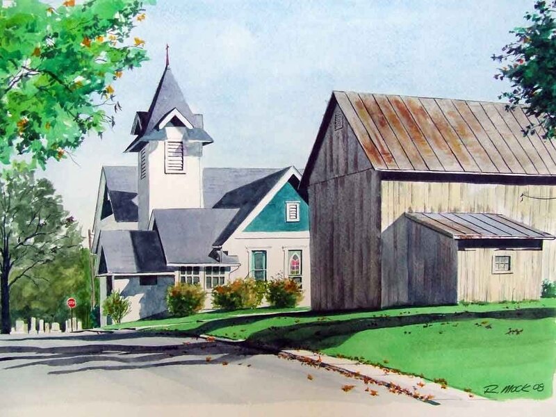 Church and Barn Scene
