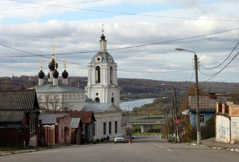Church and river in a Russian town