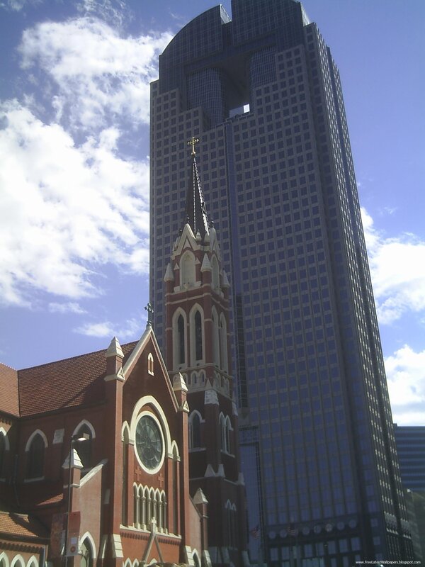 Church and skyscraper in Dallas