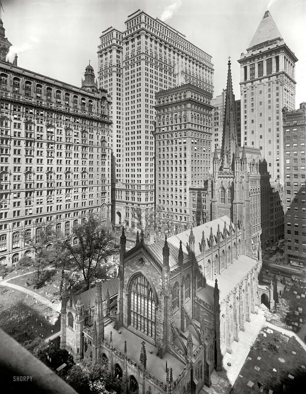Church and skyscrapers in New York