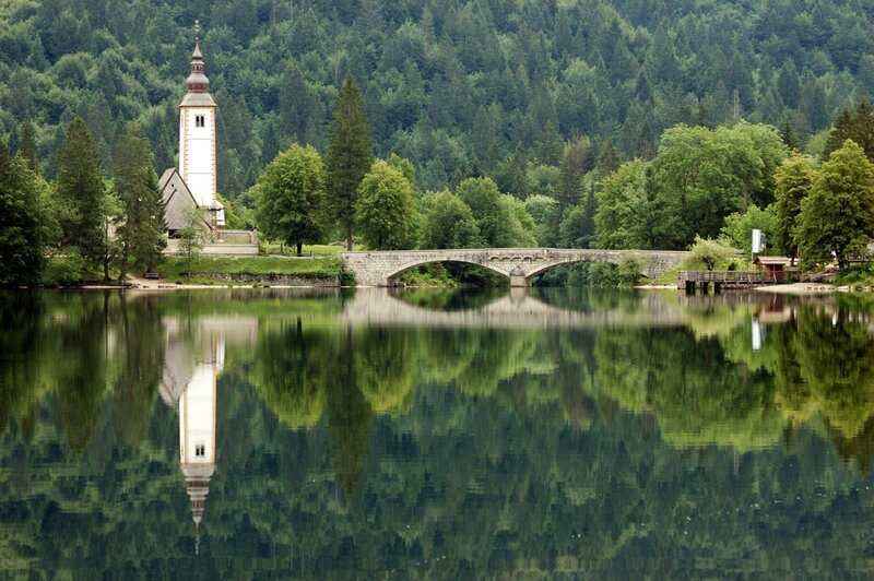 Church and Stone Bridge — Green
