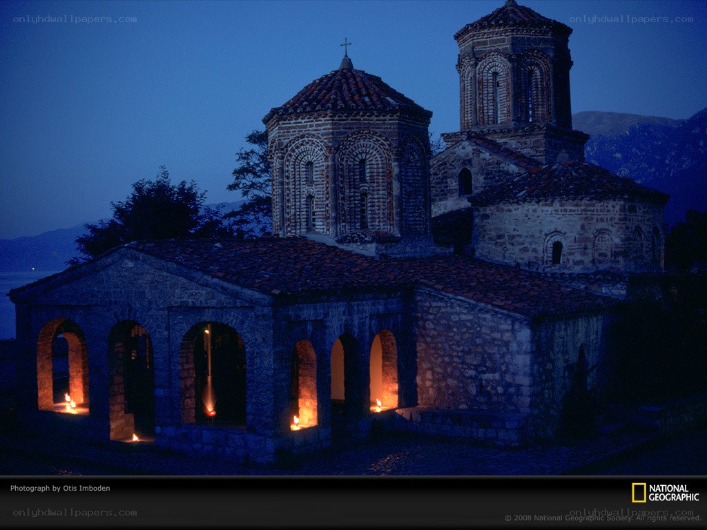 Church at dusk with candles