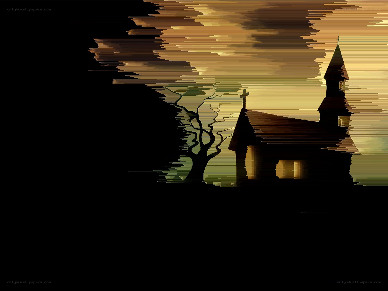 Church at dusk with glitch effect