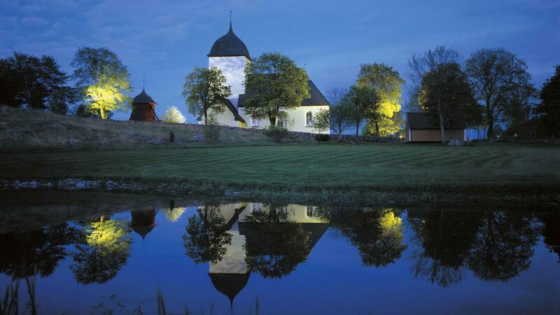 Church at dusk with reflection