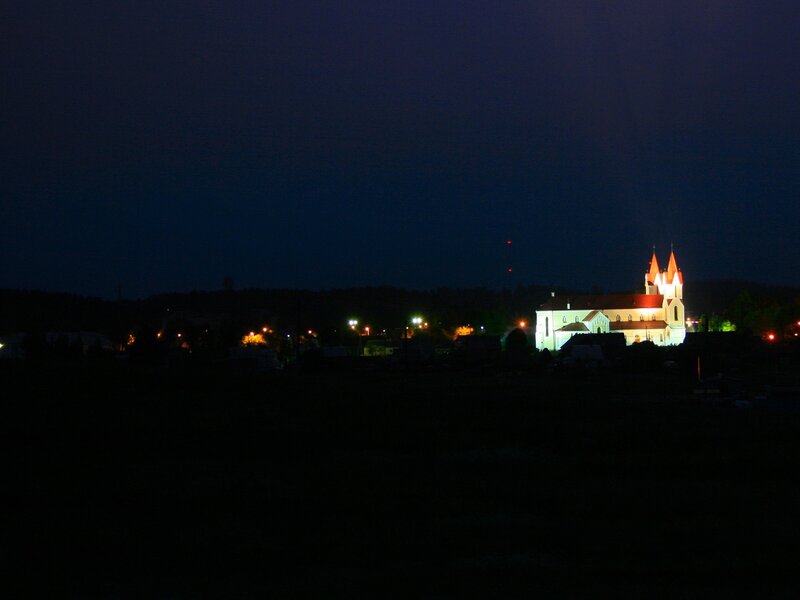 Church at night in a small town