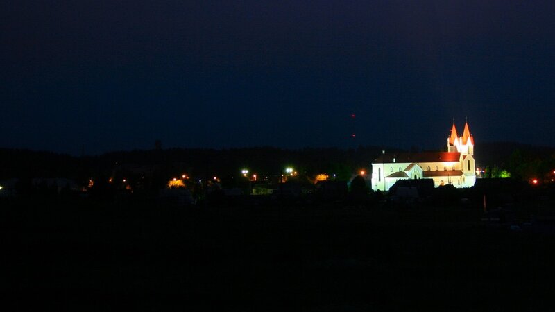 Church at night in a small town