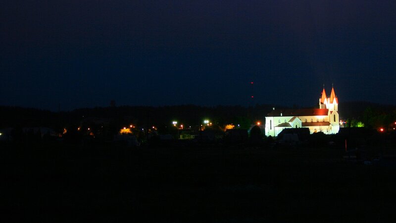 Church at night in a small town