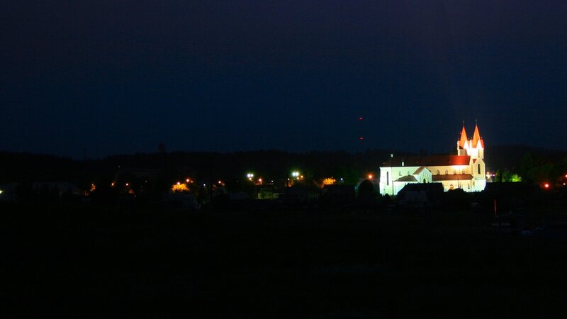 Church at night in a small town