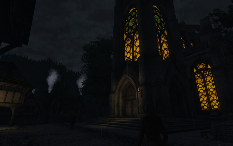 Church at night in a village