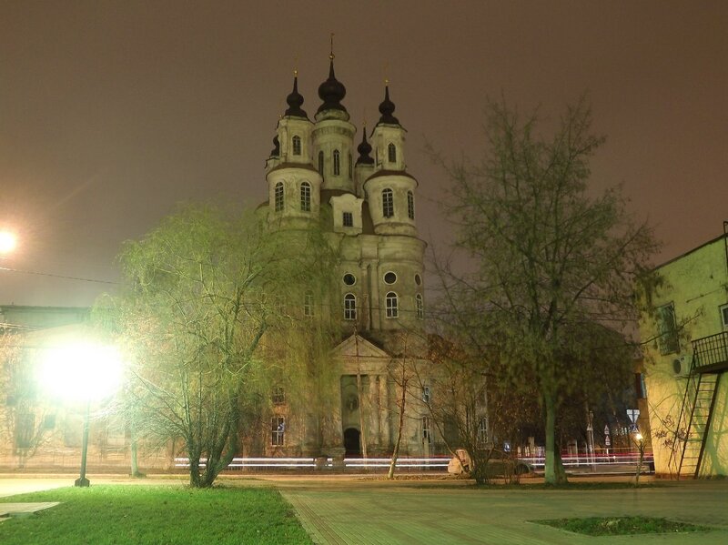 Church at night with onion domes