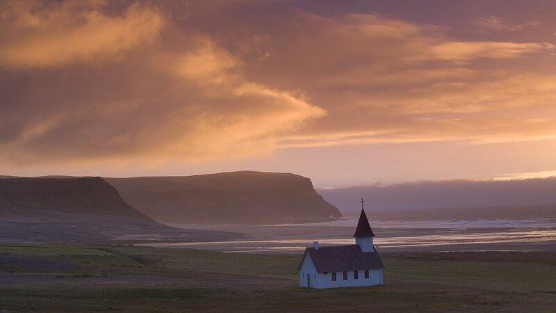 Church at sunset by the sea