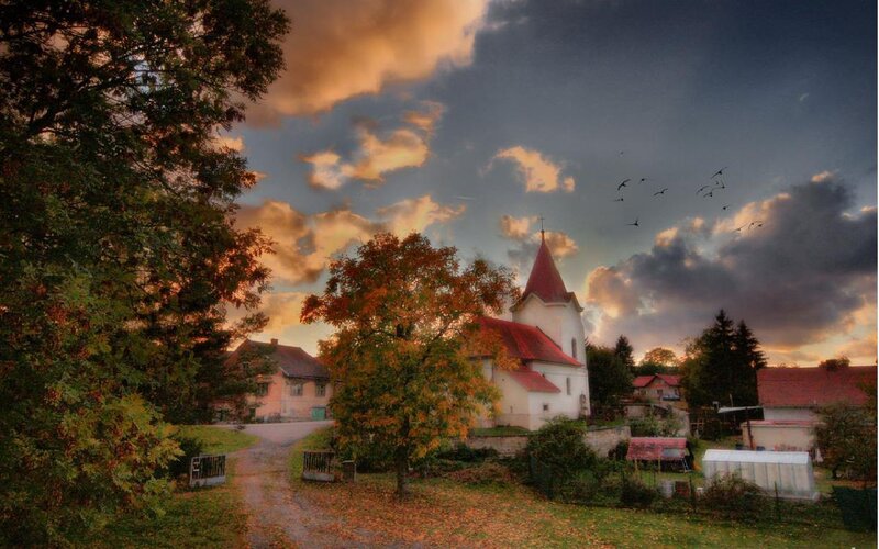 Church at sunset in a village
