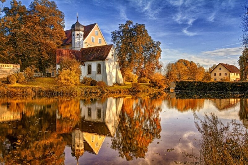 Church by a Lake — Blue