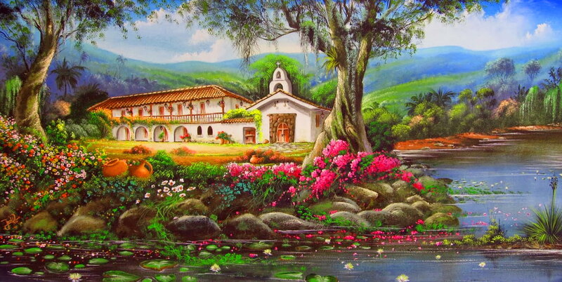 Church by a Lake — Green