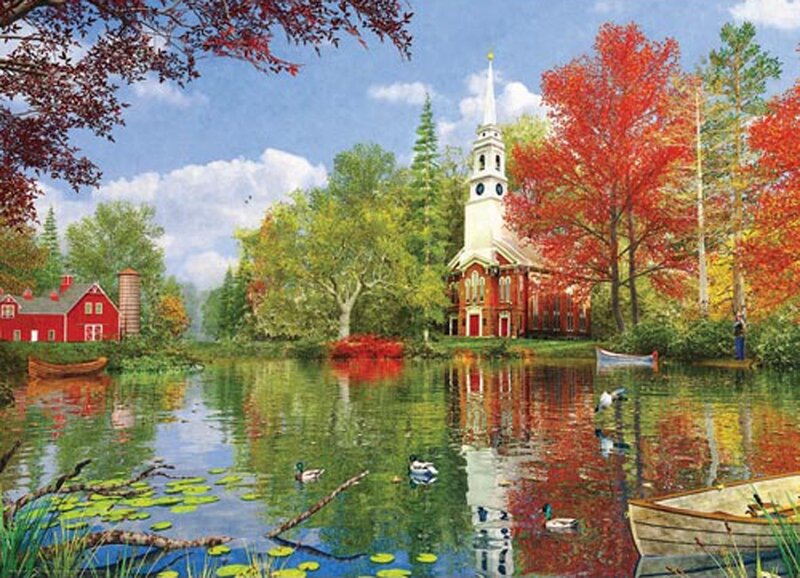 Church by a Pond — Red