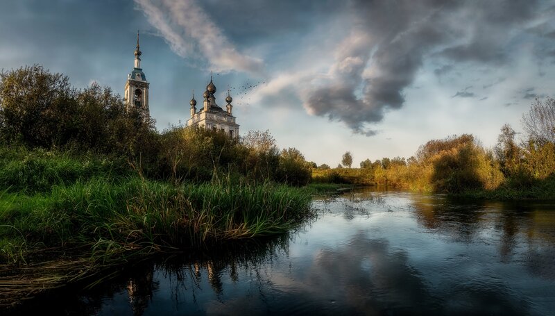 Church by a River — Blue, Dramatic
