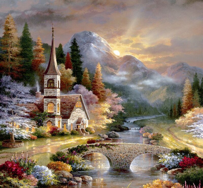 Church by a River — Gold, Serene