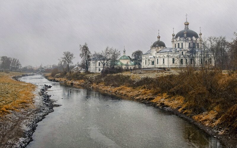 Church by a River — Gray