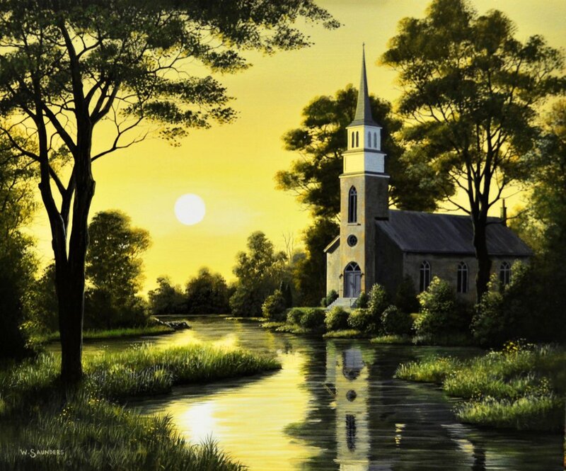 Church by a River — Yellow, Serene