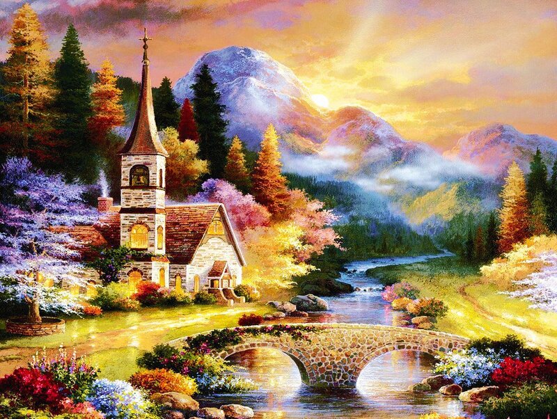 Church by a River — Yellow