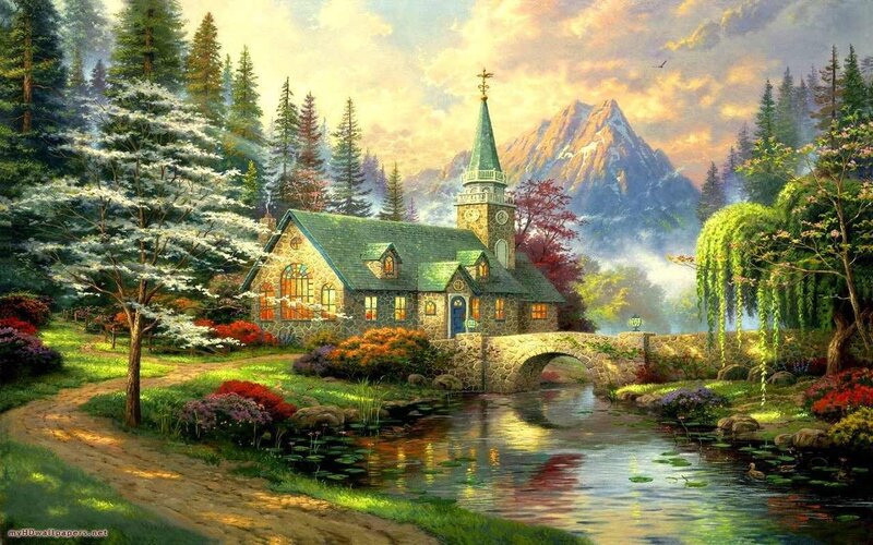 Church by a Stream — Green, Serene
