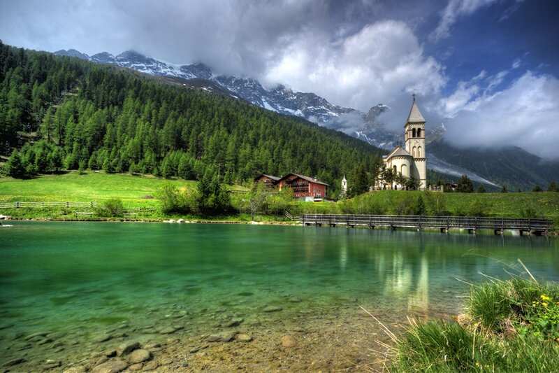Church by Alpine Lake