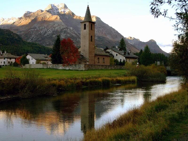Church by River in Mountains