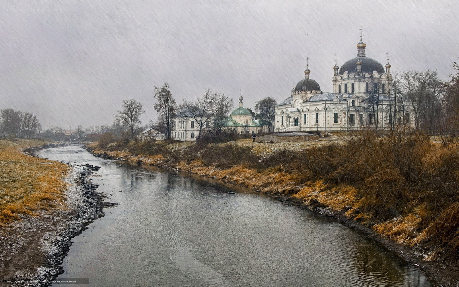 Church by the river in winter