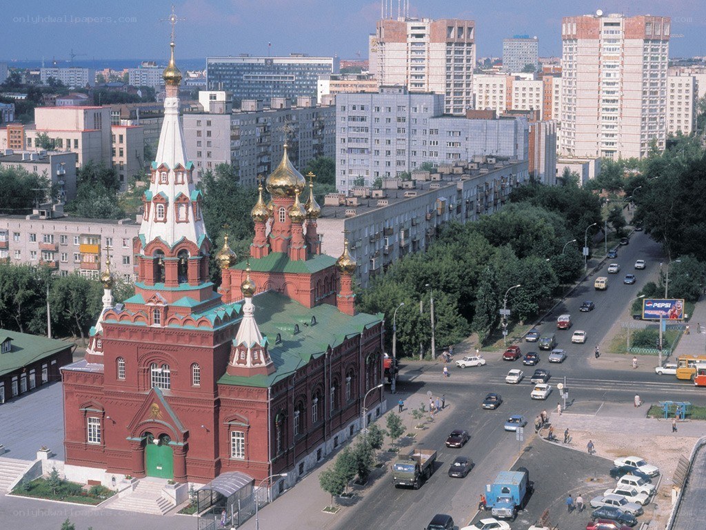 Church in a cityscape
