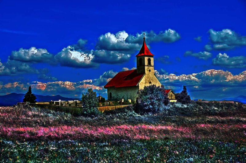 Church in a flower field