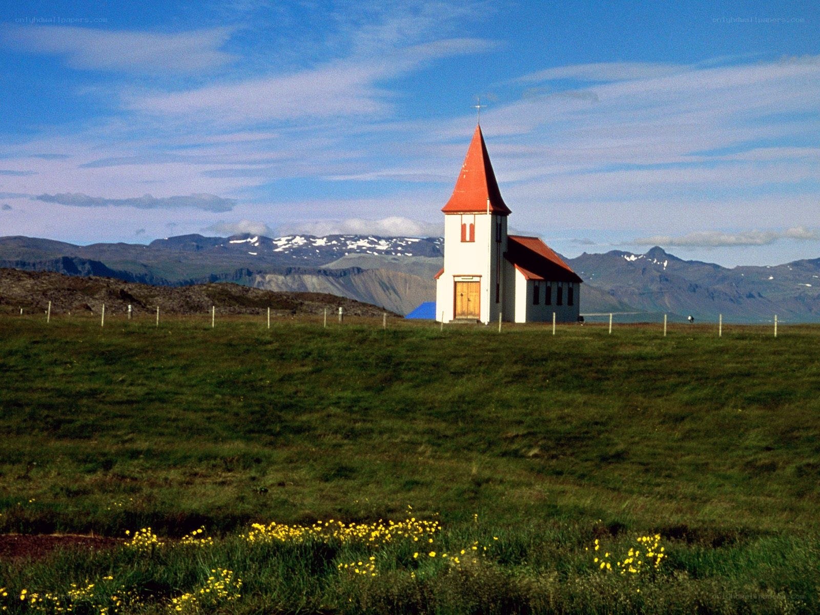 Church in a green field
