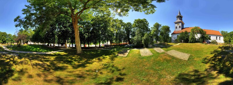 Church in a green park