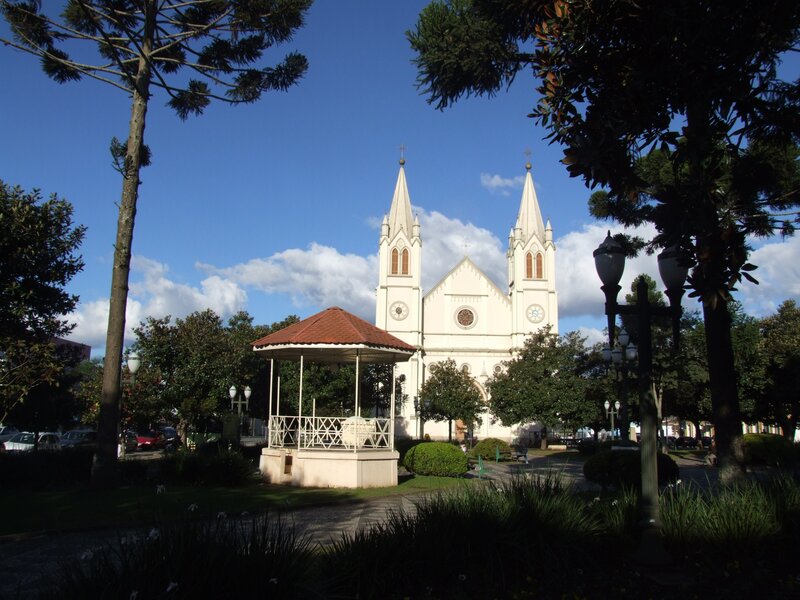 Church in a park with gazebo