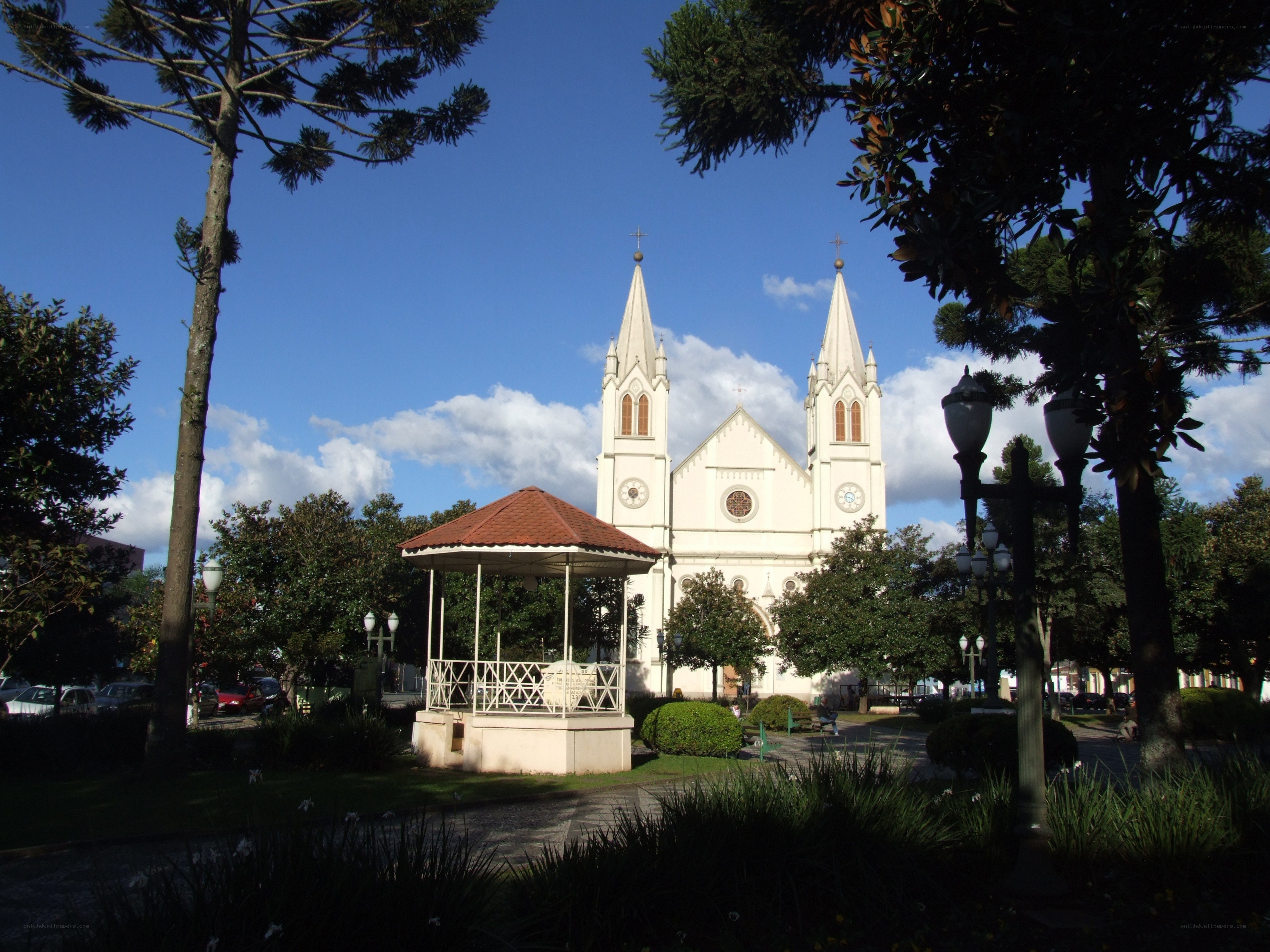 Church in a park with gazebo