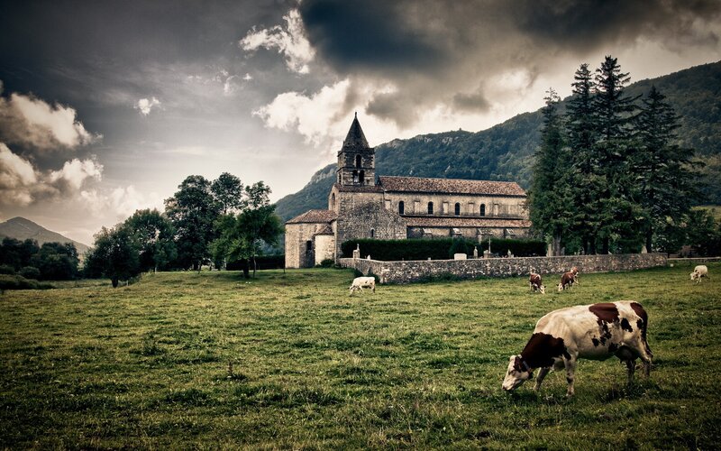 Church in a pastoral landscape