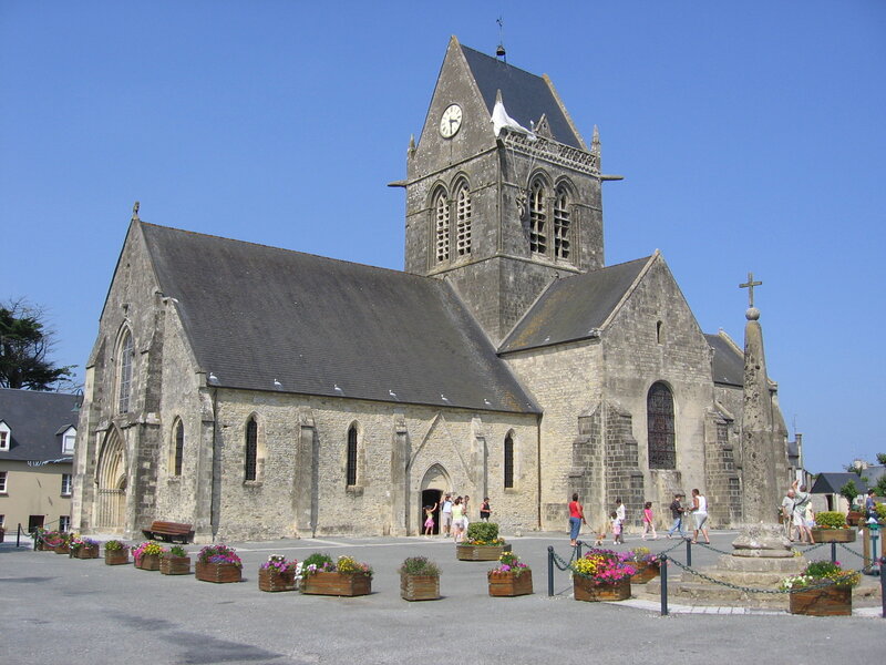 Church in a sunny town square