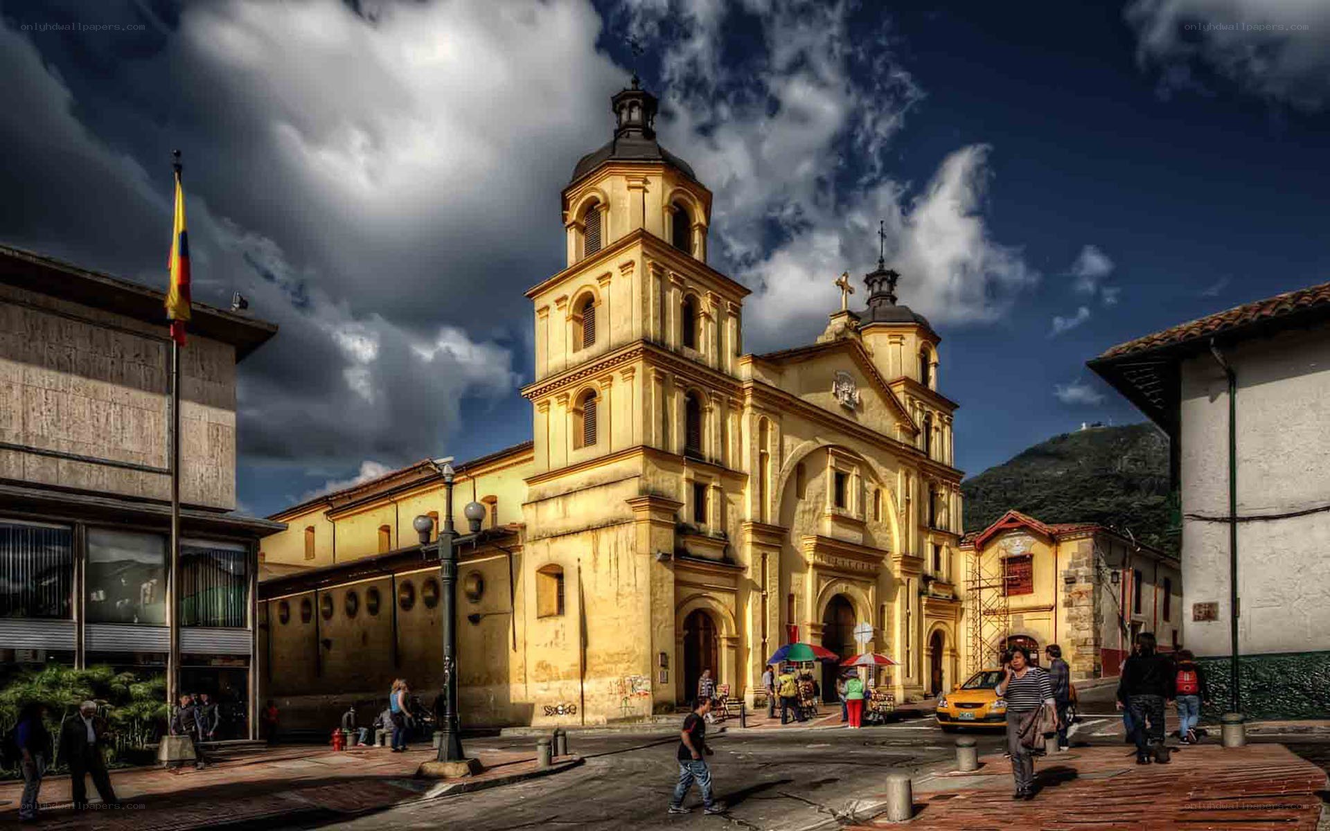 Church in a town square
