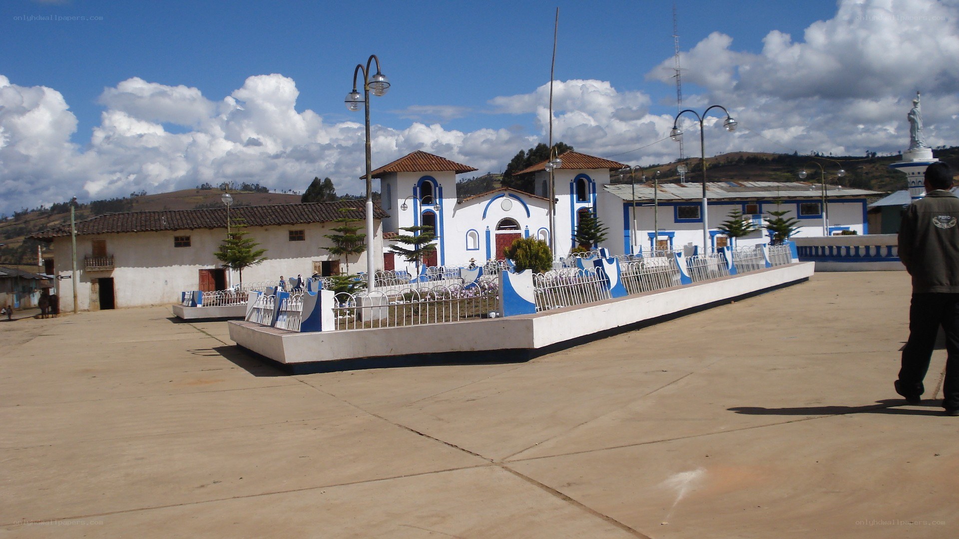 Church in a town square