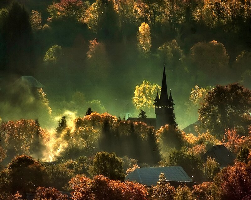 Church in Autumn Forest — Green