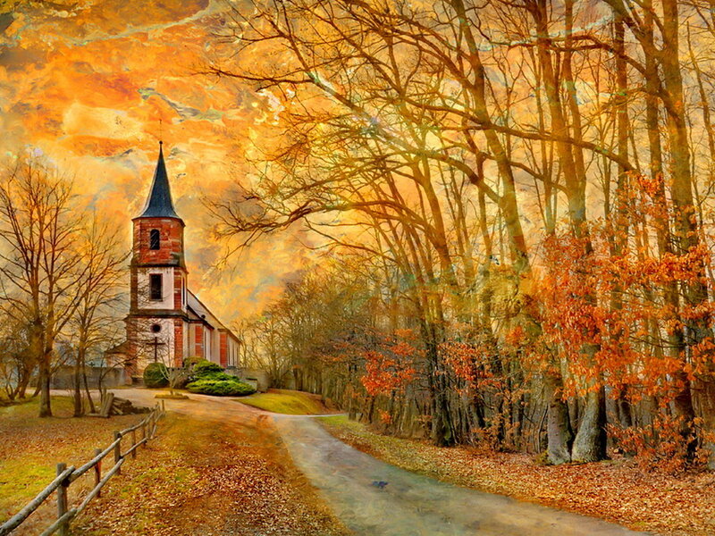 Church in Autumn Forest