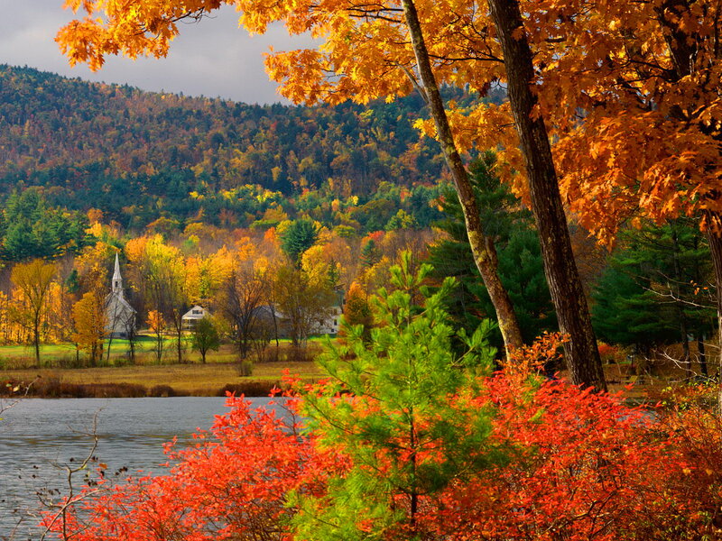 Church in Autumn Landscape — Orange, Serene