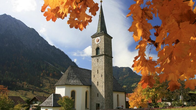 Church in autumn mountains