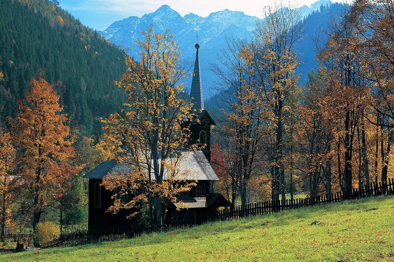 Church in autumn mountains