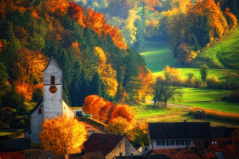 Church in Autumn Valley — Orange