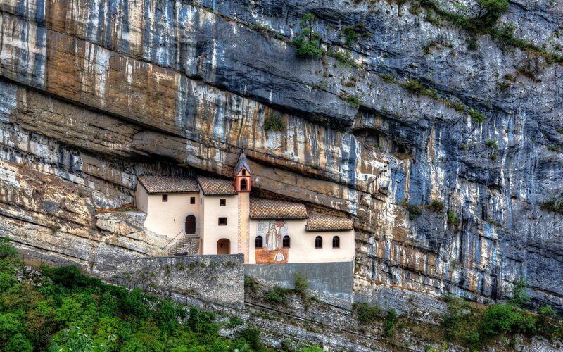 Church in Cliff Face — Beige, Dramatic, Photograph, Building