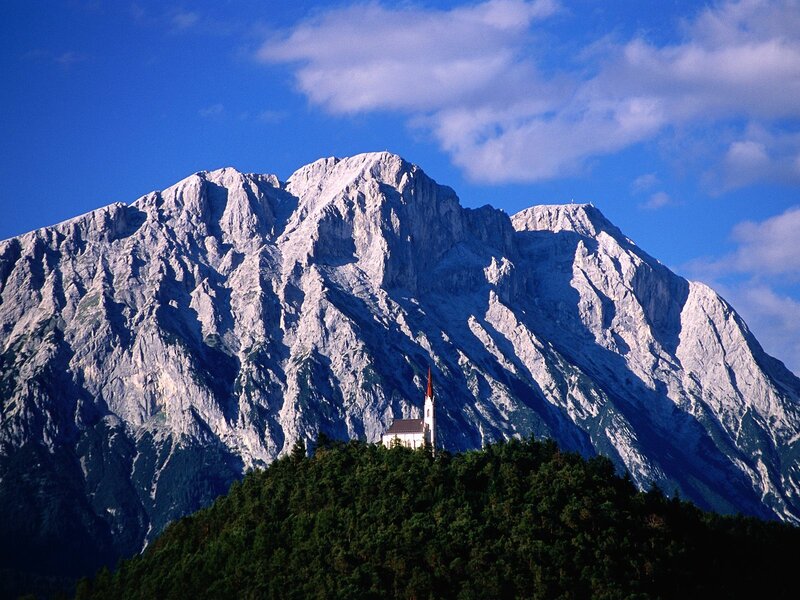 Church in front of mountain
