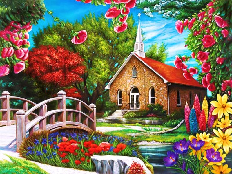 Church in Garden — Green