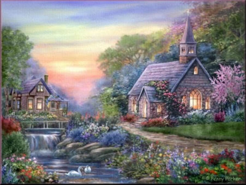 Church in Garden Landscape