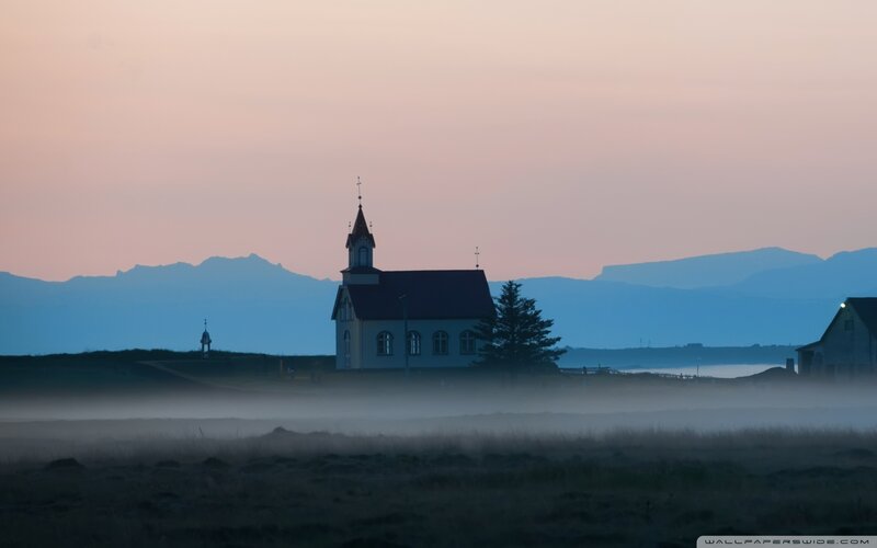 Church in Misty Landscape