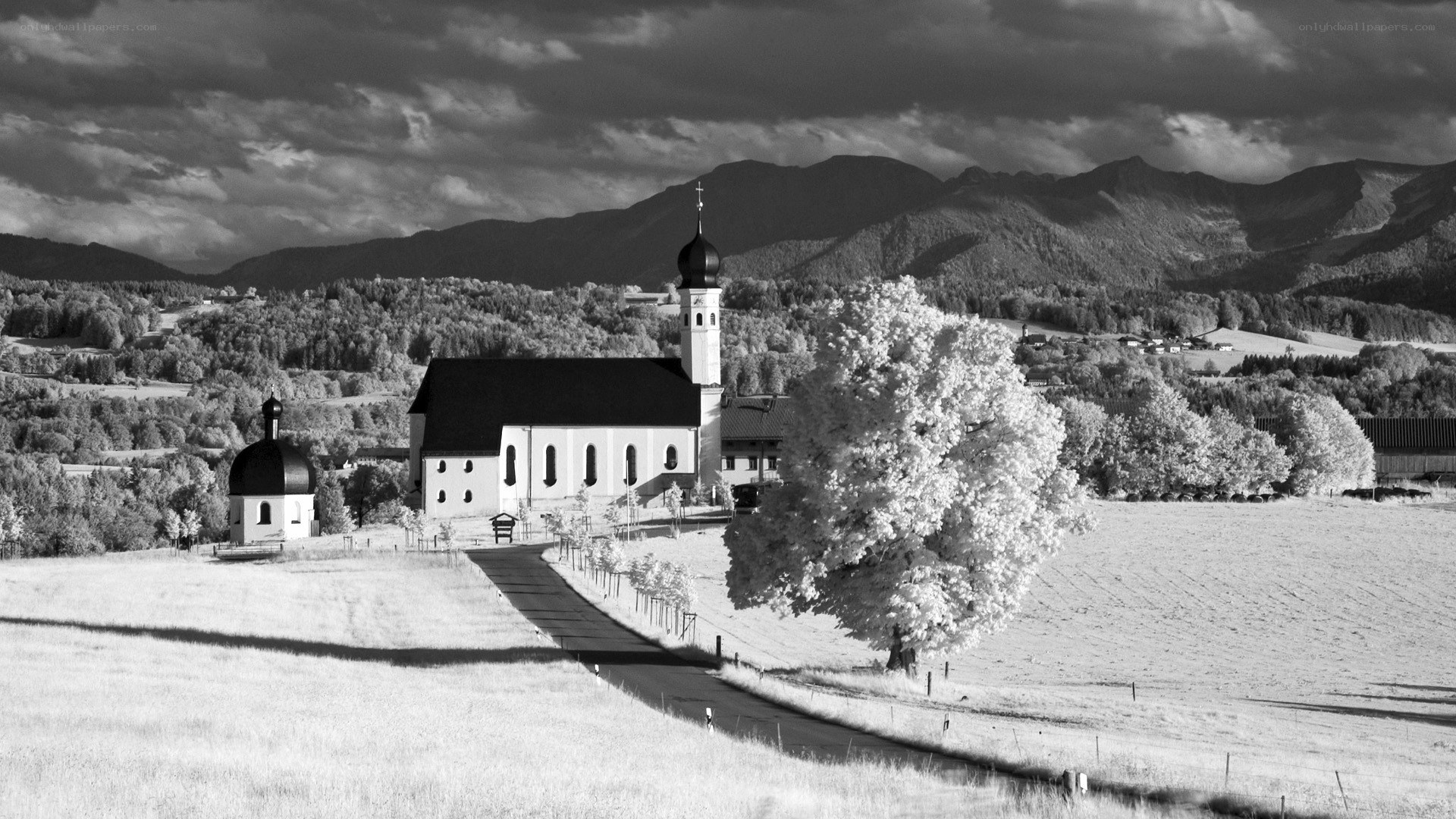 Church in mountain valley